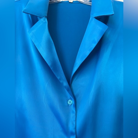 Anthropologie Endless Rose Classic Blue Satin Blouse Medium - Picture 3 of 5